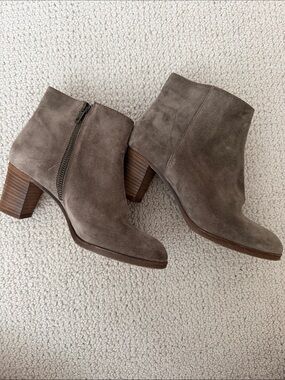 Women’s Taupe Suede Ankle Bootie with Block Heel